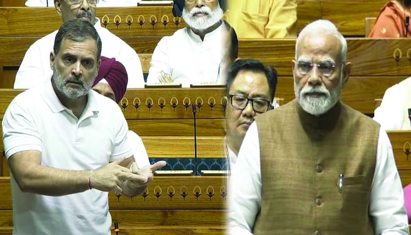 मानसून सत्र के दौरान सदन में नेता विपक्ष राहुल गांधी और प्रधानमंत्री नरेंद्र मोदी